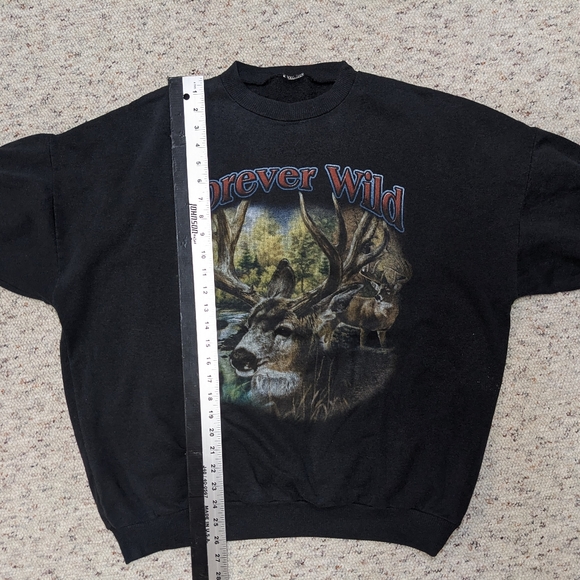 Forever Wild Vintage Crewneck Sweater black adult large wilderness deer 90's - Picture 14 of 15